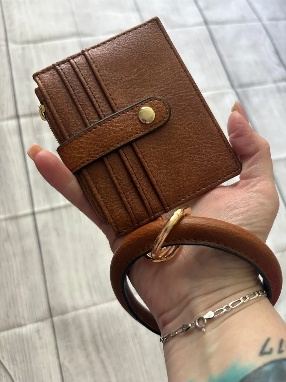Brown Leather Wristlet Cardholder Keyring